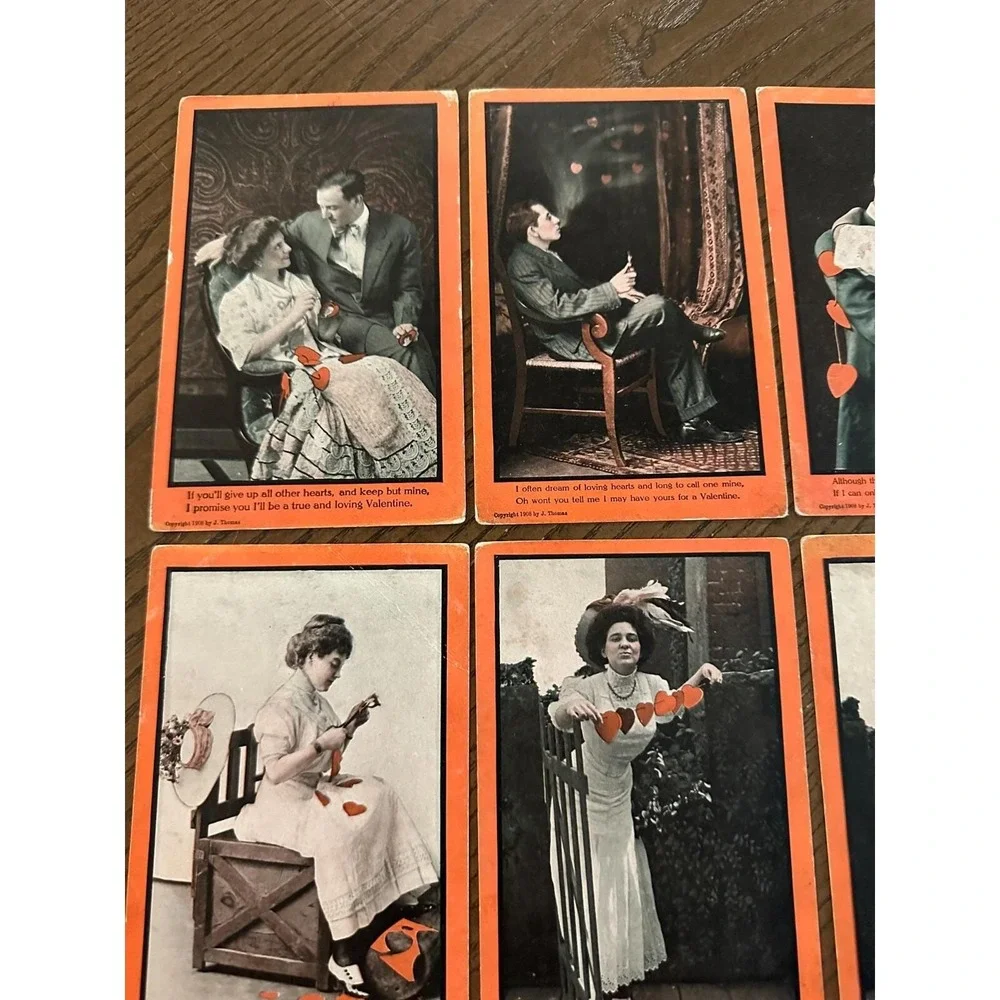 8 RPPC Postcards 1908 VALENTINE J.Thomas Victorian Hearts Love Romance Flirty